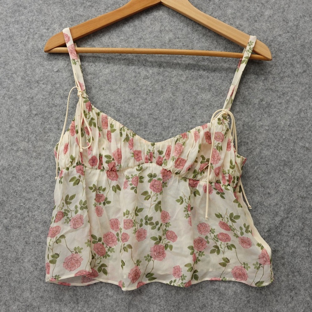 Y2K Silk Cami Tank Top Women XS Pink Rose Fairy Coquette Crop FOR LOVE & LEMONS